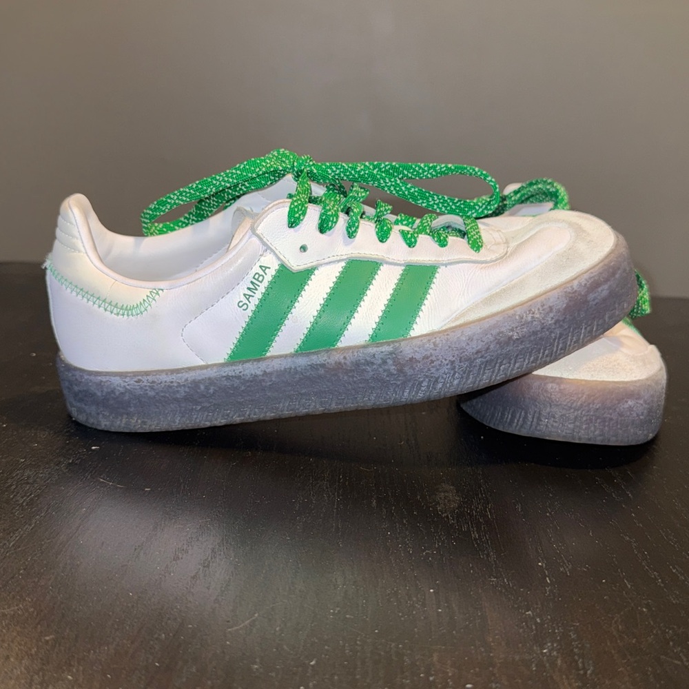 Adidas Sambae White with Green Stripes